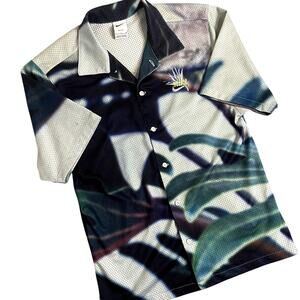 Nike Vintage Shirt Men Small Multi Resort Dri-Fit Hawaiian Mesh Spellout Swoosh
